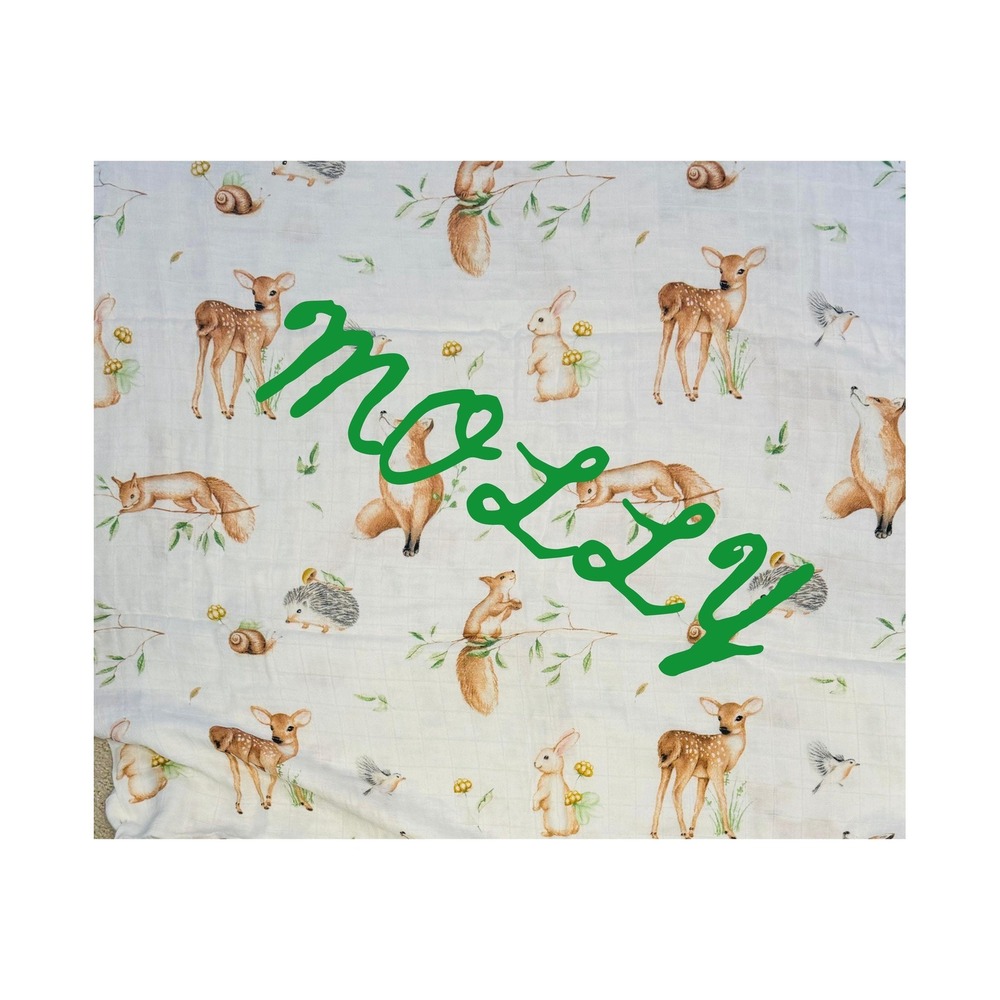 Personalized Infant Bamboo Swaddle Blanket in Enchanted Forest pattern